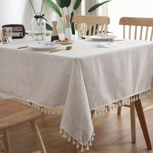Washable Cotton Linen Tablecloths Fabric Tassel Tablecloth Dust-Proof Table Cover for Kitchen Dinning Tabletop Home Decoration