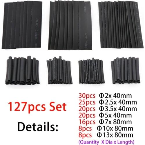 127pcs Heat Shrink Tube Set Sleeving Assortment Kit Shrinkage 2:1 Electrical Connection Electrical Wire Wrap Cable Waterproof