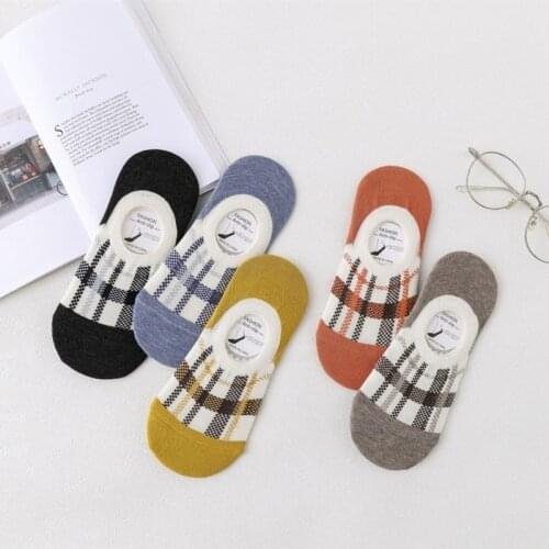 Low Cut Socks Women Plaid Silicone Antiskid Funny Cute No Show Short Kawaii Breathable Thin Summer Ankle Socks Womens 2021 New