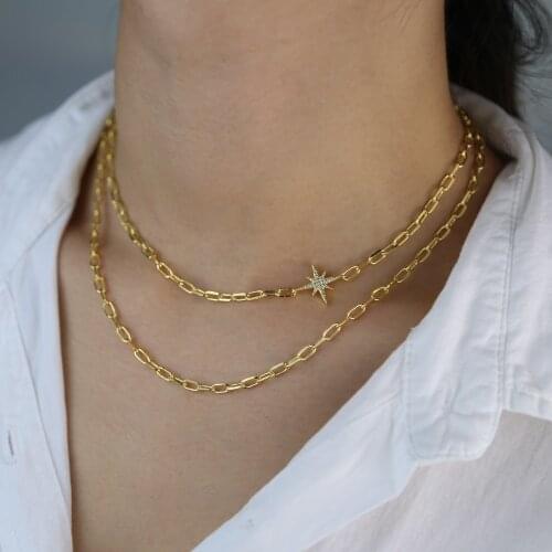 Double layer starburst choker necklace gold open link chain fashion women jewelry