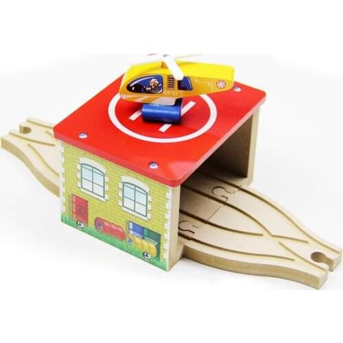 P050 Hot Wooden houses + helicopter apron train combination package compatible wooden train tracks train the necessary scenes