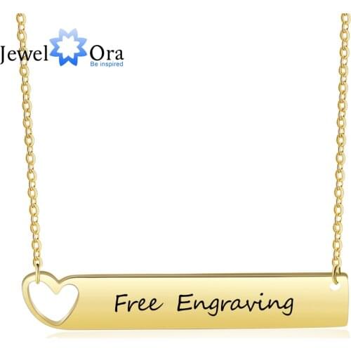 Personalized Name Bar Necklace with Heart Gold/Rose Gold Color Stainless Steel Custom NamePlate Anniversary Gift (NE103086)
