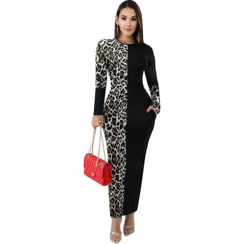 Sexy Leopard Print Dresses for Women Party Autumn Winter Womens Long-sleeved Dress Fashion Long Sleeve Free Shipping Plus Size