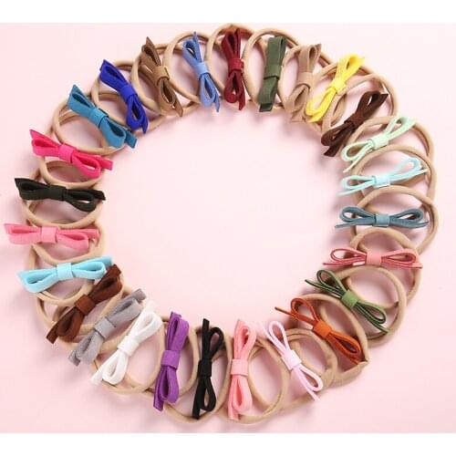 12PCS Baby Girls Flock Leather Nylon Headbands Bowknot Newborn Girls Bows Nylon Head Bands Infants Toddler Knot Head Wraps