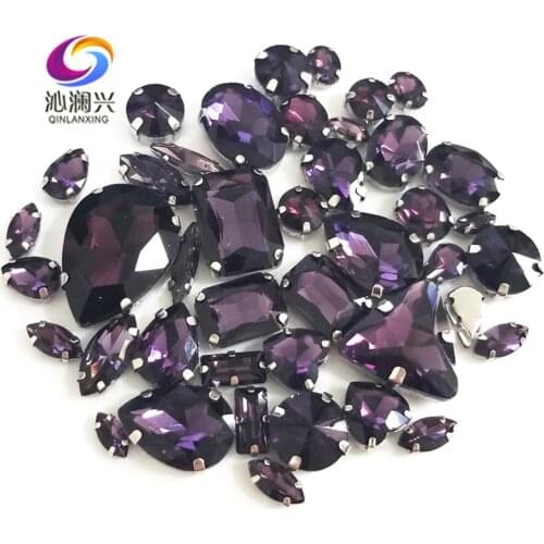 Factory sales 68pcs/bag Deep purple mix size top glass crystal rhinestones,mix shape sew on stones for diy/Clothing accessorie