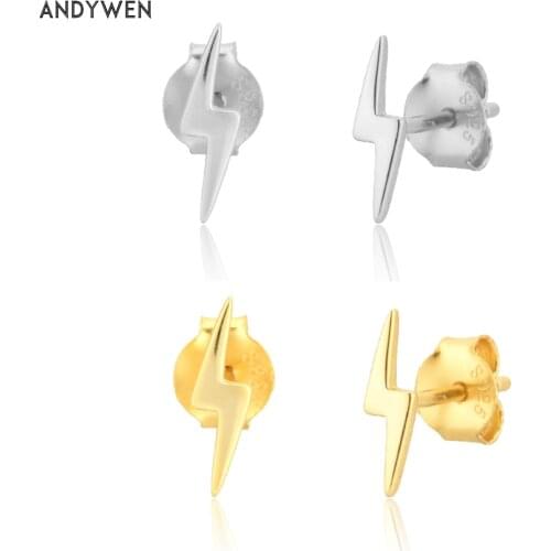 ANDYWEN 925 Sterling Silver Plain Lighting Stud Earring Women Small Wedding Party Jewelry 2021 Fashion Fine Jewelry Party