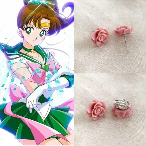 Makoto Stud Earrings Anime Jupiter Rose Flower Earrings Ear Clip Jewelry Cosplay Gifts