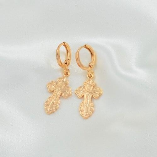 Anniyo Orthodox Christianity Cross Earrings for Women Girl Eastern Orthodox Church Jewelry Russia, Ukraine Earrings #050304