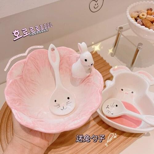 Cute little white rabbit modeling bowl fruit salad ceramic bowl