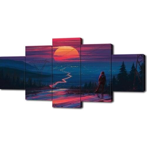 Modern Canvas Painting Blue Beach Sunset Posters and Prints Wall Art Picture for Living Room Decor with Frame