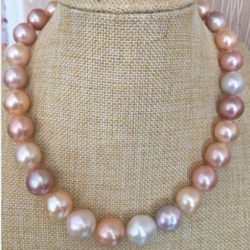 Gorgeous 11-12mm freshwater round multicolor pearl necklace 18inch 925silver