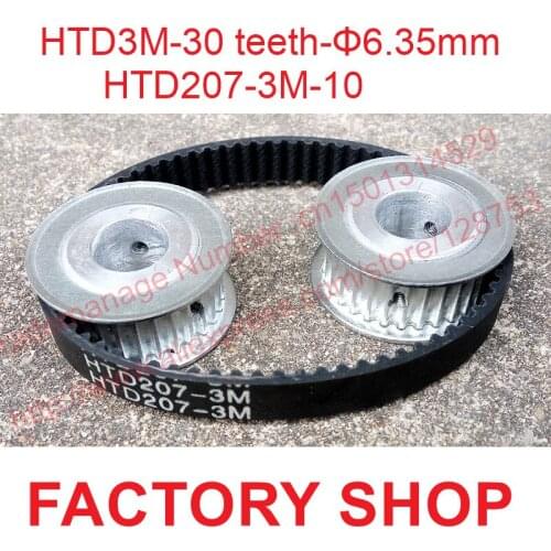 High quality 2pcs 30 teeth HTD3M Timing Pulley bore 6.35mm + 1pc HTD 3M timing belt length 207mm width 10mm S3M Free shipping