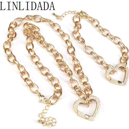 5Pcs Heart zircon clasp pendant necklace gold Color jewelry Chain necklace Handmade jewerly