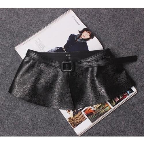 Womens runway fashion black PU leather Cummerbunds female Dress Corsets Waistband Belts decoration wide belt TB1464