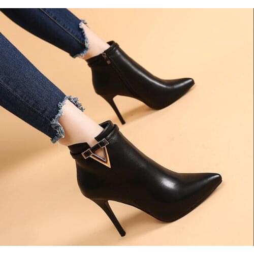 Women fashion Ankle Boots Platform High Heels Female Stiletto pointed shoes Womens Shoes Buckle Woman red Short Boot Ladies