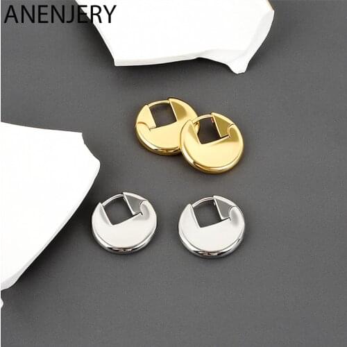 ANENJERY 925 Sterling Silver Round Geometric Ear buckle Earring For Women Temperament French Hoop Earring Creative Jewelry