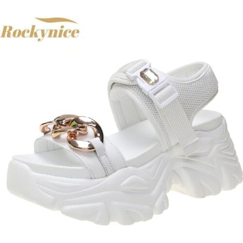 Women Platform Sandals 2021 Summer Designers Chunky Wedges Shoes Metal Chain Beach Slippers Woman High Gladiator Sport Sandalias