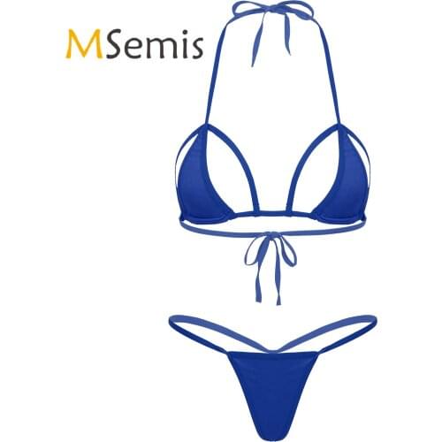 Womens Bikini Swimsuit Sexy Micro Bikini Set Cutout Cup Halter Neck Bra Mini G-String Lingerie Set Two Piece Beach Bathing Suit