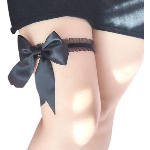 1Pc Women Bridal Solid Color Lace Elastic Thigh Rings Big Ribbon Bowknot Wedding Dress Leg Garter Cosplay Underwear Arm Bracelet