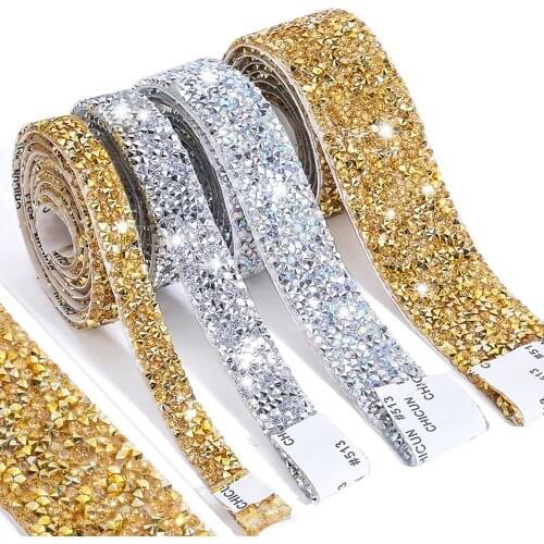 1 Yard Self-Adhesive Gold Crystal Rhinestone Tape Trim Applicator DIY Shoes Dresses Decoration Rhinestones Ribbon Roll Crafts