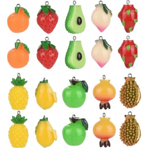 10pcs Fruit Resin Pendants Lemon Strawberry Pumpkin Apple Cherry Charms for Jewelry Making DIY Earrings Necklace Accessories