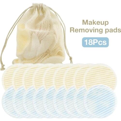 18Pcs Reusable Bamboo Cotton Pads Washable Makeup Remover Pad Soft Face Skin Cleaner Facial Cleaning Facial Care Beauty Tool