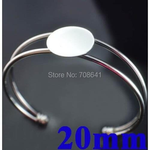 20mm Rhodium tone Plated Flat Circe Bezel Cabochon Style Blank Bangle Bases Bracelet Cuff Bangle Settings Findings Wholesale