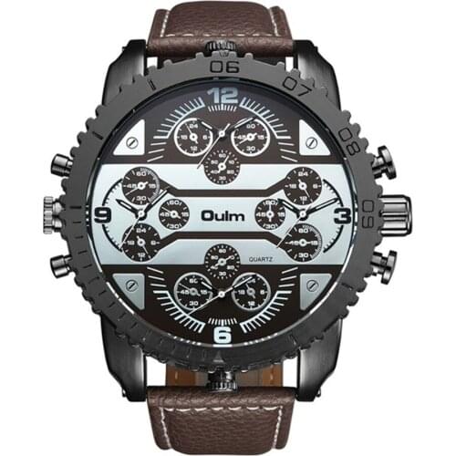 2018 Brand OULM 3233 Mens 5.8cm Oversize Dial 4 Movt Unique Designer Japan Quartz Watch Fashion Leather Watches Reloj Moda Male