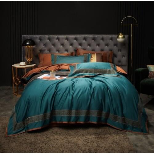 2021 Green 1000TC Egyptian Cotton Embroidery Bedding Sets Queen King Size Duvet Cover Flat/Fitted Sheet Pillowcase