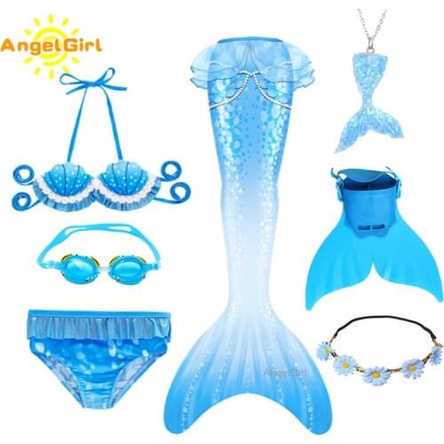 AngelGirl Children Mermaid Tails Swimming Party Cosplay Costumes Halloween Little Mermaid Girls Swimsuit Bikini Bathing Suit