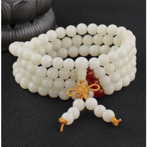 White Bodhi Root Bracelet Jade 108 Buddha Bead Round Jewelry For Men And Women