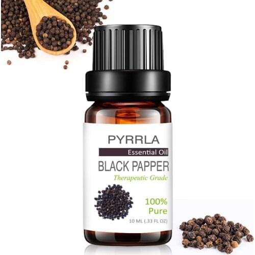 Pyrrla 10ml Black Pepper Pure Essential Oils For Aromatherapy Calmness Relieve Stress Help Sleep Humidifier Massage Aromatic Oil
