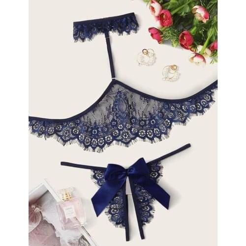 Hot Erotic Undies Lace SexyTwo-Piece Size Floral Lace Hollow Sexy Delight Comfortable Female Underclothes Pajamas