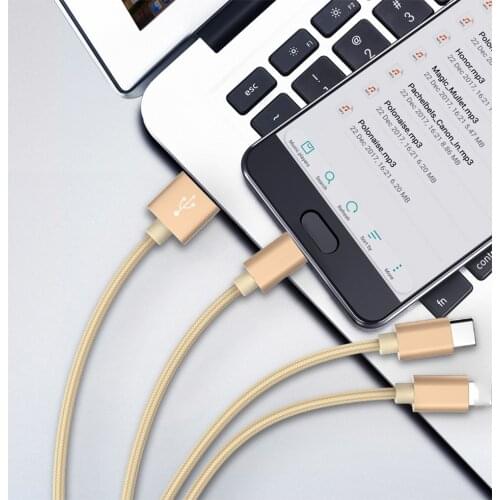 3In1 Charging Cable Multi Usb Charger Cable Usb Type-c for iPhone for Samsung S9 S10 For Huawei For Nokia 9 Usbc Cabel 1M