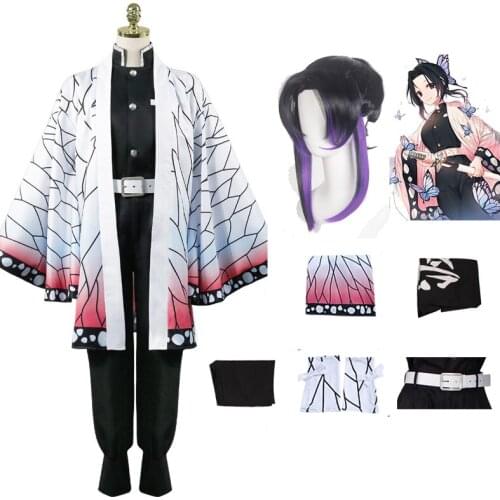 Shinobu Kochou Costumes Demon Slayer Cosplay Kimetsu no Yaiba Cosplay Costumes Japan Anime Girl Kimono Comic Con Dress Wig Props