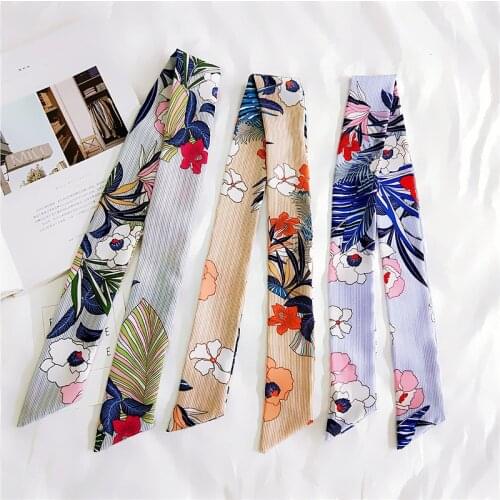 HOT Flowers Printing Small Long Scarves Female Korean Tie Bag Handle Ribbon Scarf Joker Hair Wrist band Neck Scarf For Women