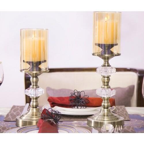 Metal Retro Candlestick Romantic Home Decoration Candlelight Dinner Model Room Display Crystal Metal Candlestick Glass Windproof
