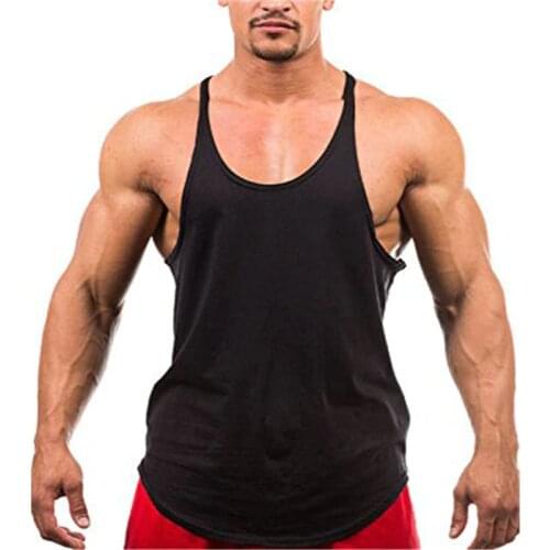Muscleguys Blank Bodybuilding stringer tank top mens solid color Y back vest gyms singlets fitness clothing sleeveless shirt