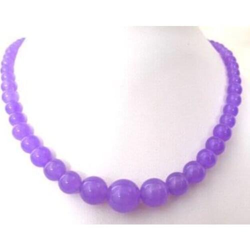 6-14MM Purple Jade Beads Necklace 18"