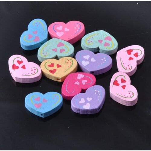 Mixed Heart Paintied Wooden Spacer Beads For handwork Jewelry 19x13mm 100pcs MT0424