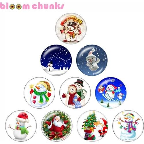 Christmas Snowman 10pcs mixed 12mm/18mm/20mm/25mm Round photo glass cabochon jewelry flat back Making findings C22714