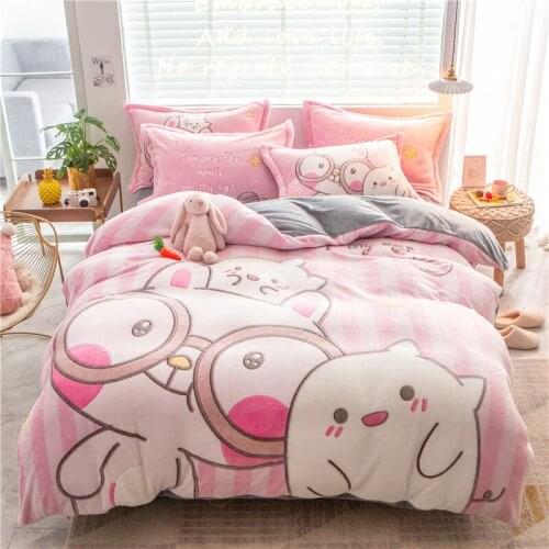 Pink/cute big eyes rabbit simple style winter coral velvet delicate warm velvet home textile four-piece quilt cover