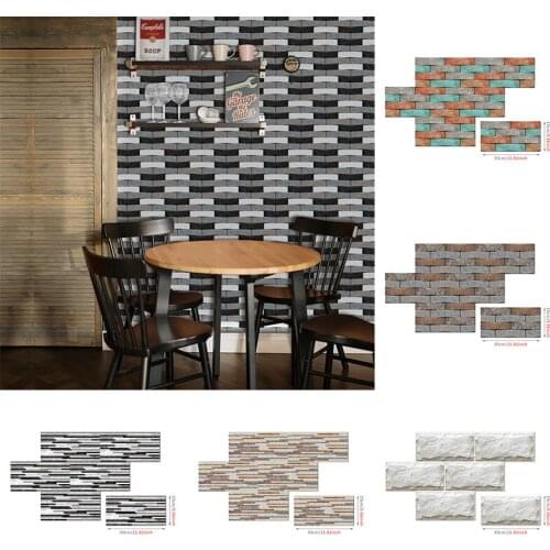 6Pcs 3D Self-Adhesive Wall Stickers Oil-proof Kitchen Bathroom Waterproof Wallpaper Stone Pattern Wall Home Decoration Paper