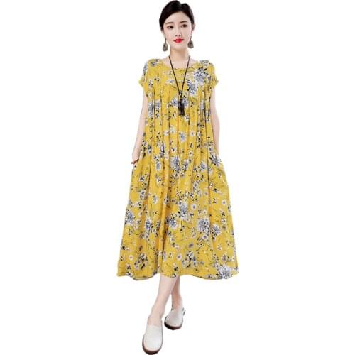 Middle-Aged Fashion Print Loose Dress Womens Summer Dresses new 2021 Casual Short Sleeve Plus Size long dress Vestidos