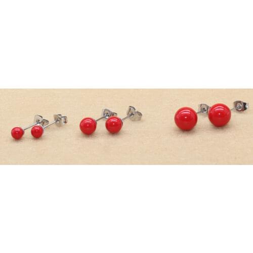 Brief Style Stainless Steel Red Nature White Pearls Pearl Stud Earrings 4mm 6mm 8mmNo Fade Allergy Free