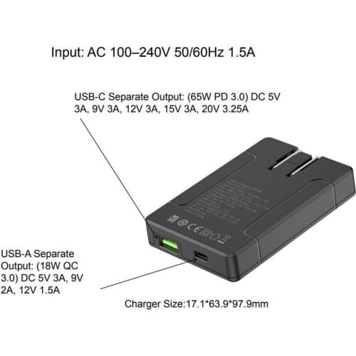 EU US UK 65W Dual Fast Wall Charger PD 3.0 USB Foldable C For iPhone Fast with Travel Power Charger A Plug Adapter USB Q9K7