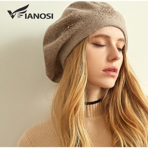 VIANOSI Wool Beret Female Winter Hats For Women Flat Cap Knit Cashmere Hats Lady Girl Berets Hat Female