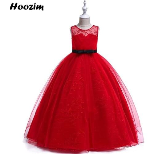Modern Modest Embroidery Tulle Puffy Soiree And Evening Dress Girls 6-15 Years Luxury Red Long Pageant And Wedding Dresses Teen