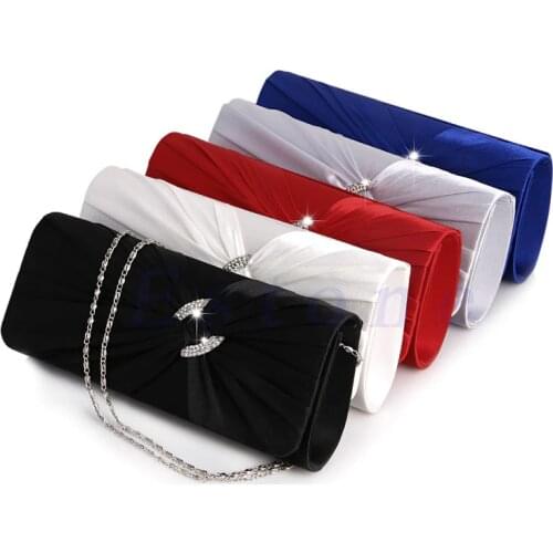 THINKTHENDO Womens Bridal Shoulder Clutch Bag Bling Rhinestone Chain Evening Handbag Purse