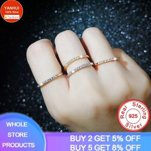 YANHUI Fashion Original 925 Silver/Rose Gold Finger Stacking Rings For Women Girl Student Exquisite Jewelry No Fade Allergy Free